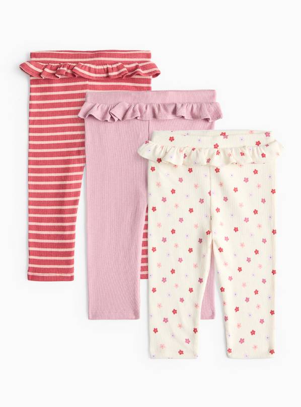 Pink Frill Waistband Leggings 3 Pack Up to 3 mths